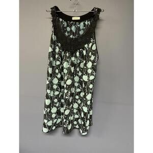 Casual Land Black Mint Floral Sleeveless Nightgown Sheer Poly Small